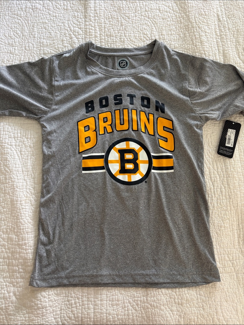 NHL Boston Bruins Gray Short-Sleeve Tee with Yellow & Black Logo